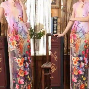 USED traditional Chinese fancy flowers cheongsam dress